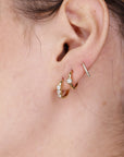 Bezel Solitaire Diamond Huggies Earrings in 14k Solid Gold - SINGLE OR PAIR