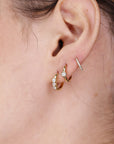 Bezel Solitaire Diamond Huggies Earrings in 14k Solid Gold - SINGLE OR PAIR