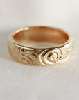 Floral Wedding Band Solid 14k Gold, Thick Wedding Ring - Melt'm Jewelry