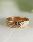 Floral Wedding Band Solid 14k Gold, Thick Wedding Ring - Melt'm Jewelry