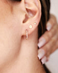 14k Solid Gold Diamond or Pink Sapphire Huggie Hoop Earrings