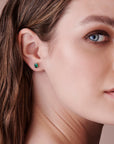 14k Gold Emerald Cut Emerald Stud Earrings