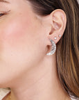 Pave Diamond Crescent Moon Earrings in Sterling Silver