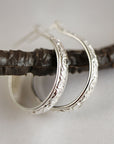 Small Sterling Silver Hoops Earrings, 3/4 Inch Patterned Silver Hoop Earrings