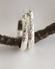 Small Sterling Silver Hoops Earrings, 3/4 Inch Patterned Silver Hoop Earrings