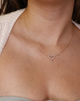 14k Gold Natural Diamond Sliding Open Heart Necklace