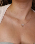 14k Gold Natural Diamond Sliding Open Heart Necklace