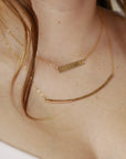 Curved Hammered Bar Necklace, Gold Curved Bar Necklace