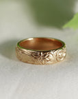 Floral Wedding Band Solid 14k Gold, Thick Wedding Ring