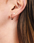 14k Solid Gold Diamond or Pink Sapphire Huggie Hoop Earrings