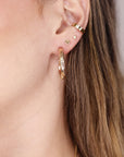 Flower and Leaves Patterned Gold Hoop Earrings,