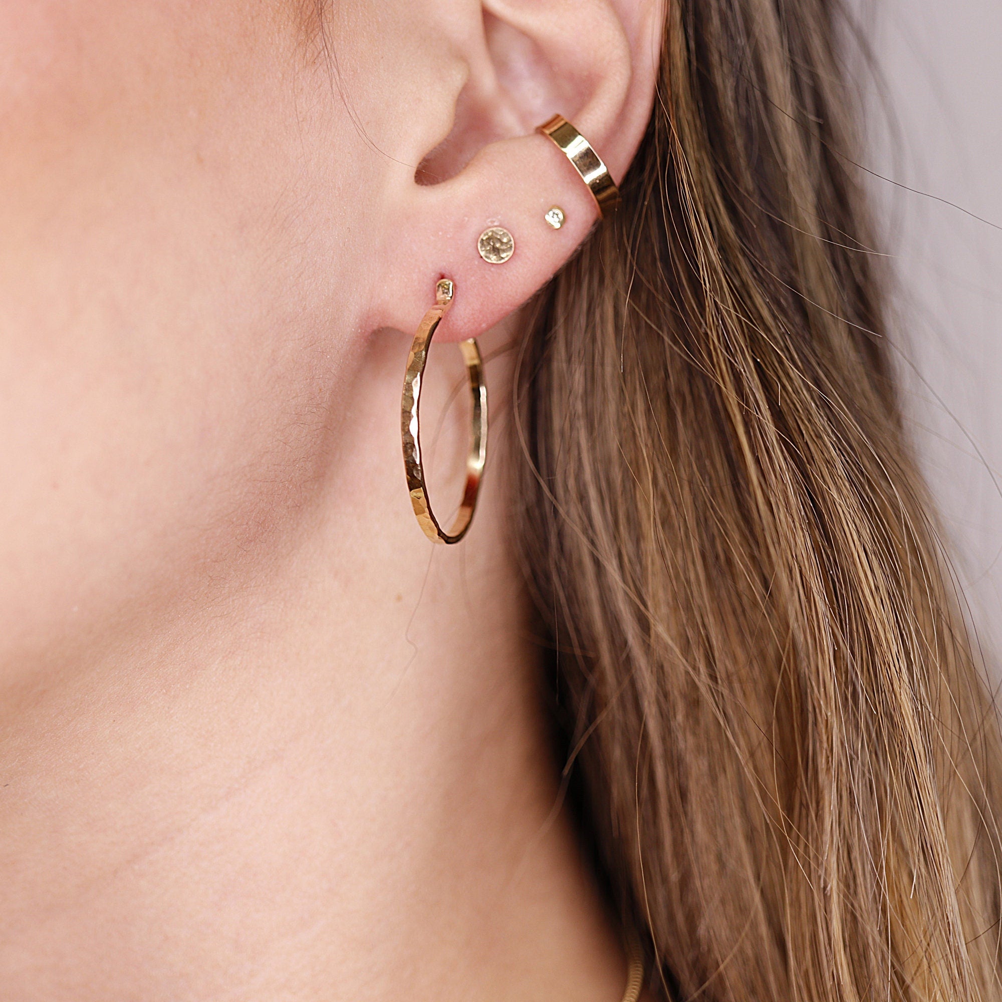 1 Inch Hammered Gold Filled Hoop Earrings