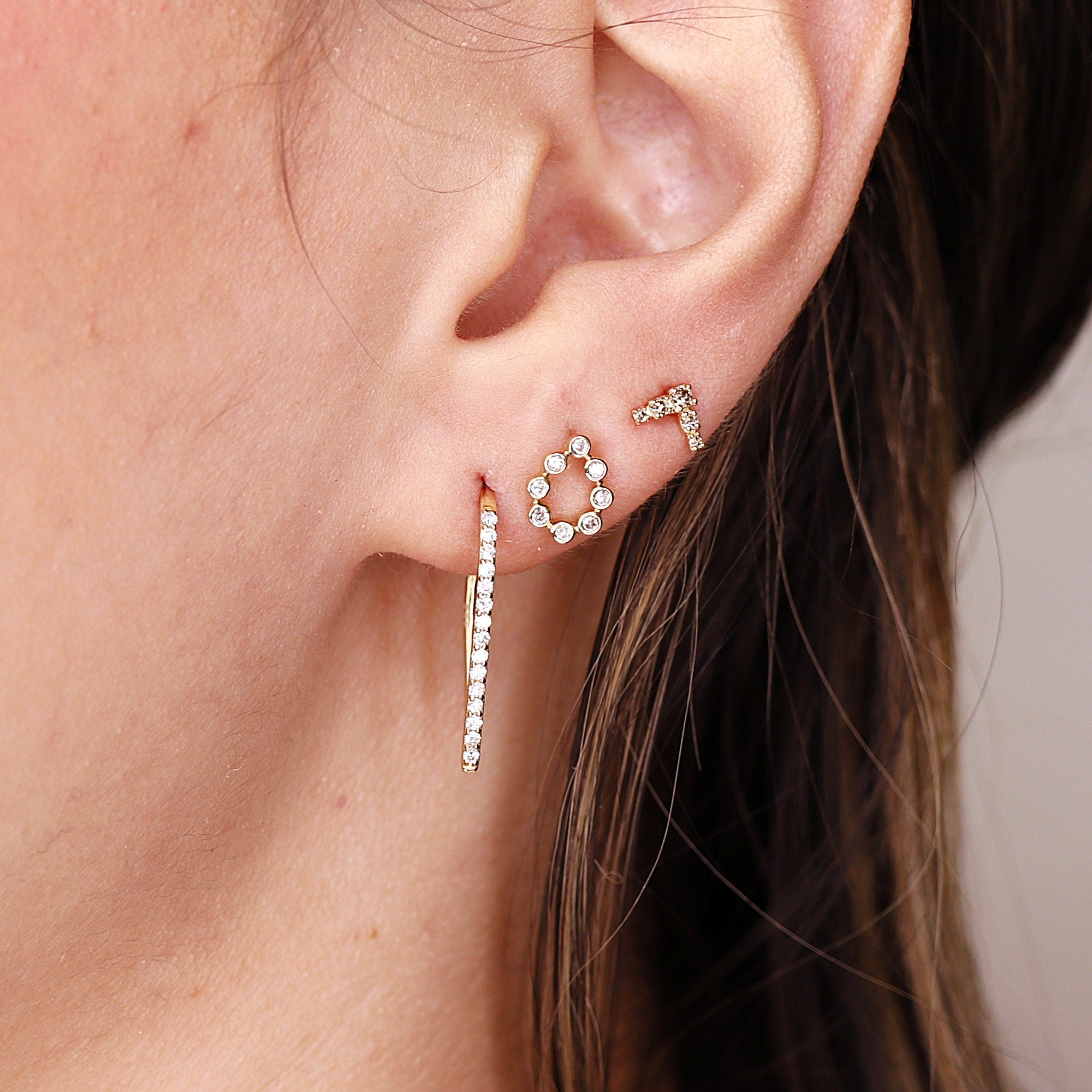 14k Gold Diamond Chevron Stud Earrings