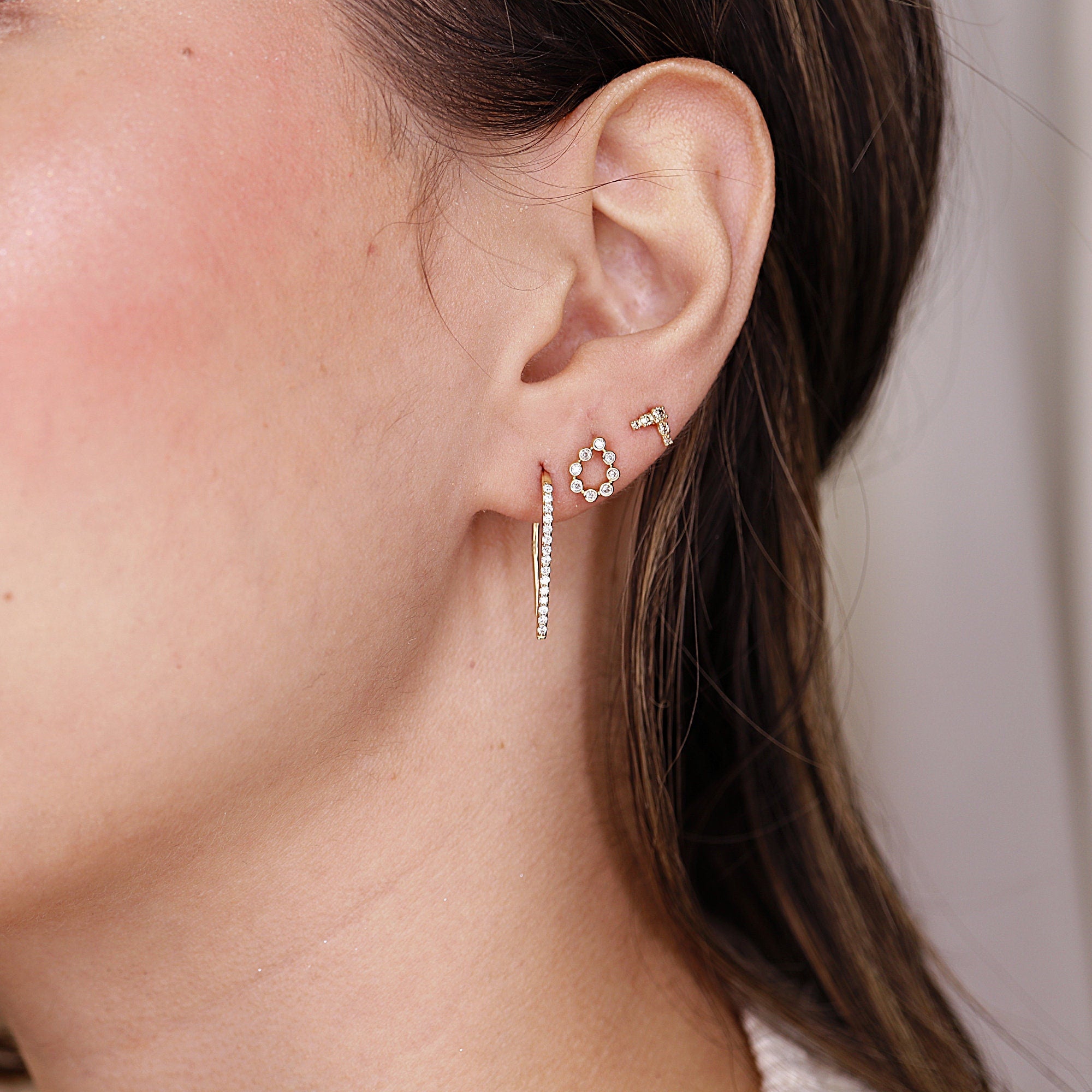 14k Gold Diamond Chevron Stud Earrings