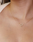 14k Gold Natural Diamond Sliding Open Heart Necklace