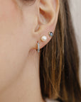 Aquamarine Huggie Hoop Earrings 14k Gold