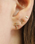 Tiny Cross Diamond Earrings in 14k Gold (SINGLE OR PAIR)