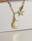 Moon and Star Necklace 14k Solid Gold