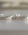 Round Open Hoop Earrings, Patterned Sterling Silver Earrings