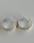 Round Open Hoop Earrings, Patterned Sterling Silver Earrings