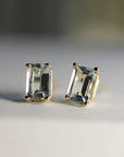 14k Gold Emerald Cut Aquamarine Stud Earrings