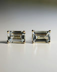 14k Gold Emerald Cut Aquamarine Stud Earrings