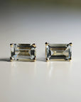 14k Gold Emerald Cut Aquamarine Stud Earrings