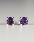 Amethyst Stud Earrings 14k Gold, Handmade Amethyst Earrings