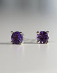 Amethyst Stud Earrings 14k Gold, Handmade Amethyst Earrings