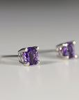 Amethyst Stud Earrings 14k Gold, Handmade Amethyst Earrings