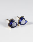 Blue Sapphire Heart Stud Earrings 14k Solid Gold – September Birthstone Earrings, Heart Cut Sapphire Jewelry Gift for Her