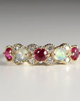 Opal, Ruby and Diamond Half Eternity Ring