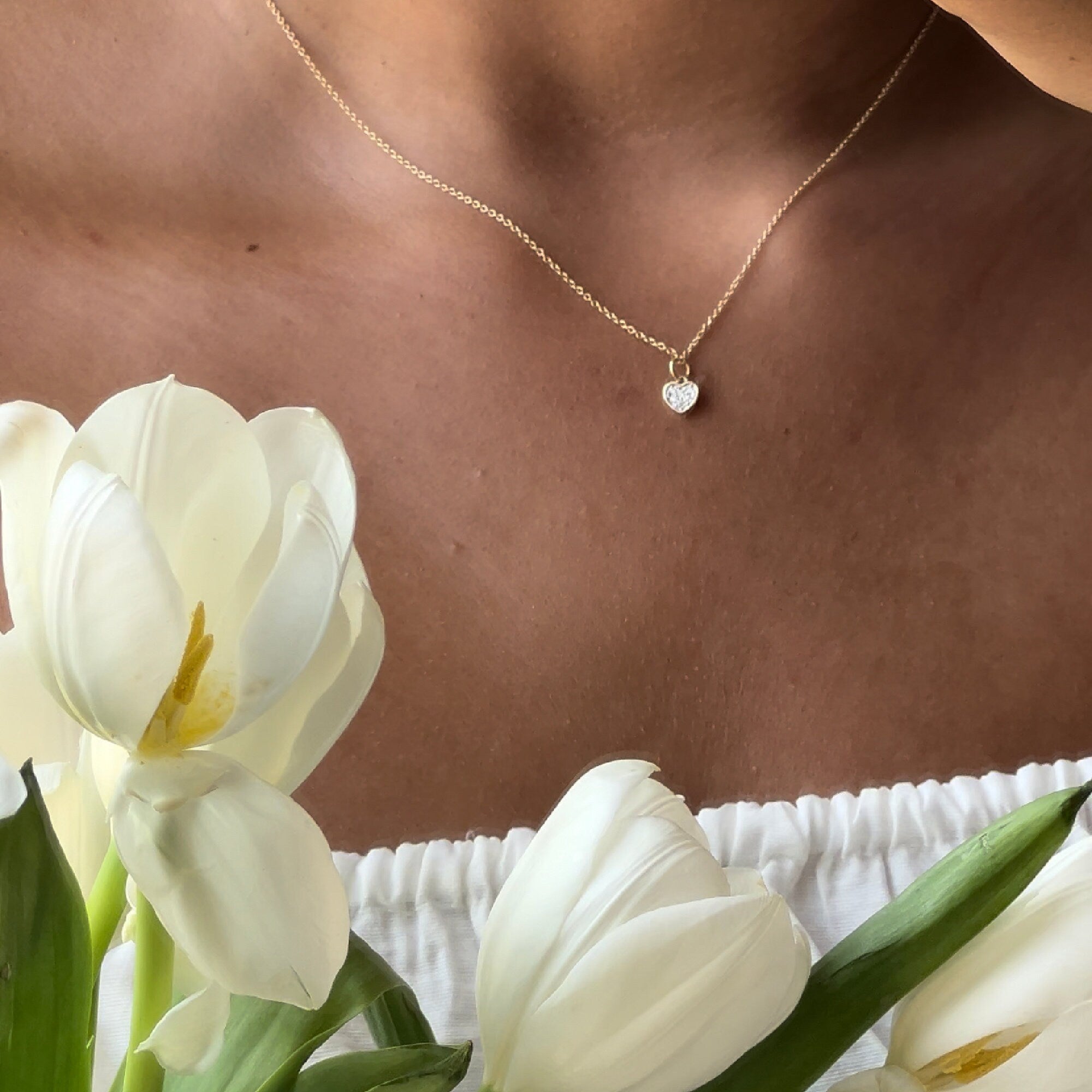 Diamond Heart Necklace 14k Solid Gold 6 Genuine Natural Diamonds Pave Cluster