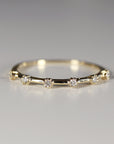 Dainty Diamond Ring 14k Solid Gold – Milgrain Bezel Set 6 Diamond Minimalist Stacking Dot Ring Gift for Her