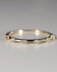 Dainty Diamond Ring 14k Solid Gold – Milgrain Bezel Set 6 Diamond Minimalist Stacking Dot Ring Gift for Her - Melt'm Jewelry