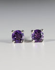 Amethyst Stud Earrings 14k Gold, Handmade Amethyst Earrings