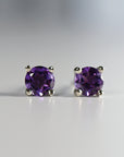 Amethyst Stud Earrings 14k Gold, Handmade Amethyst Earrings