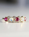 Opal, Ruby and Diamond Half Eternity Ring