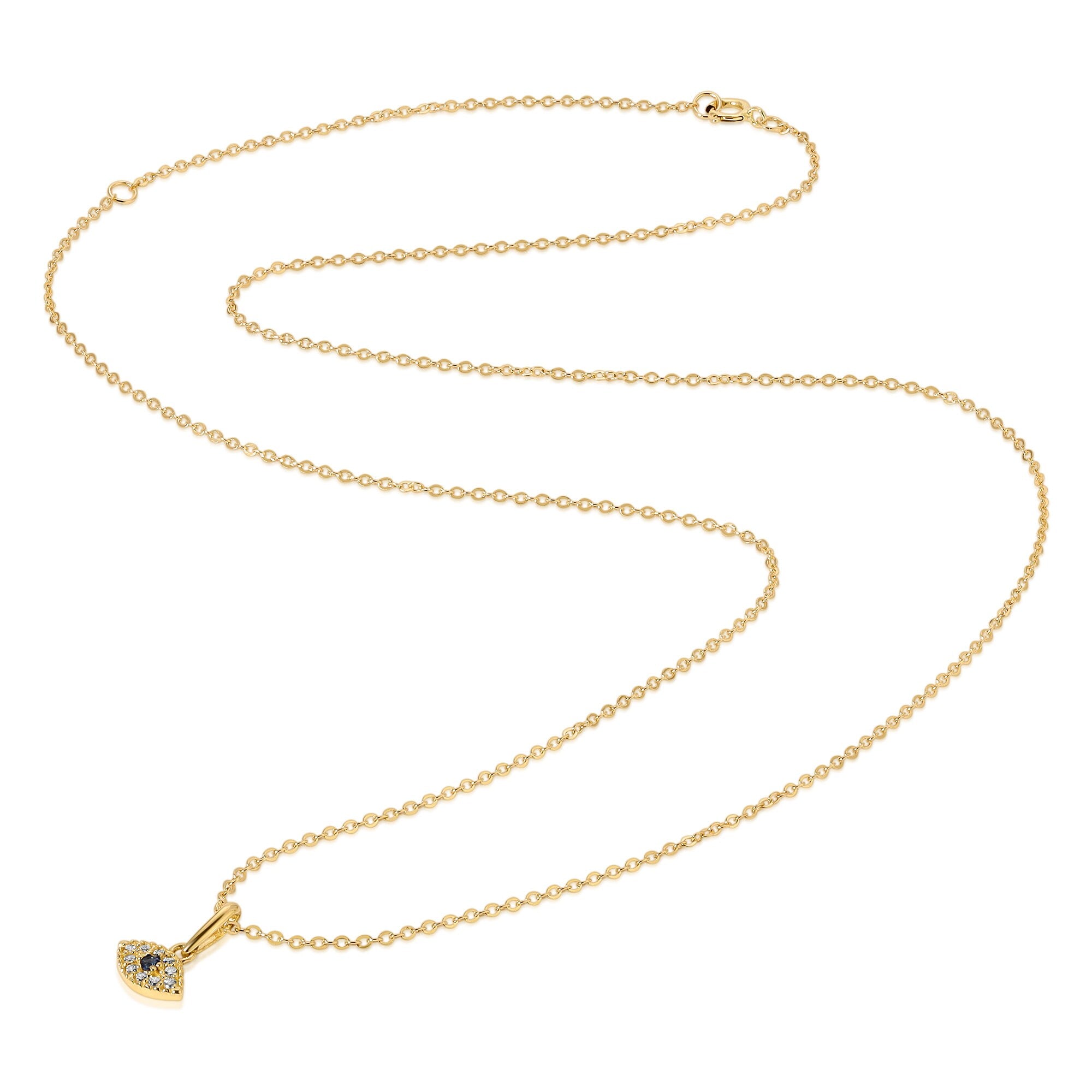 14k Gold Sapphire Evil Eye Necklace