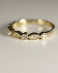 Art Deco Wedding Band 14k Solid Gold, Milgrain Diamond Wedding Ring