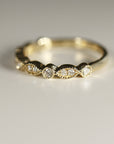 Art Deco Wedding Band 14k Solid Gold, Milgrain Diamond Wedding Ring