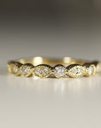 Art Deco Wedding Band 14k Solid Gold, Milgrain Diamond Wedding Ring