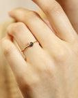 Dainty Salt and Pepper Diamond Ring, Solid 14k Gold Minimalist Rustic Diamond Ring, Proposal Ring, Unique Stacking Diamond Ring