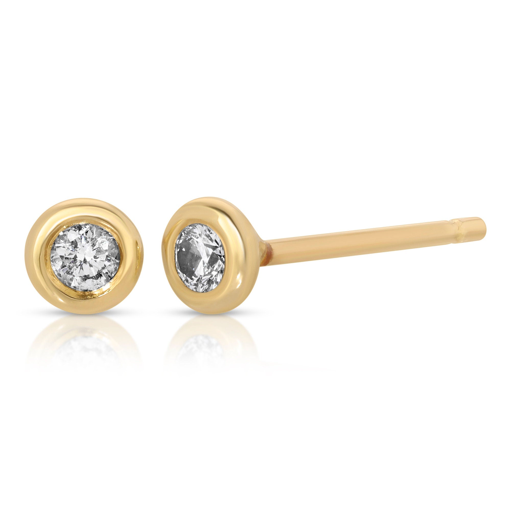 14k Solid Gold Tiny Diamond Stud Earrings