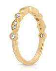 Art Deco Wedding Band 14k Solid Gold, Milgrain Diamond Wedding Ring
