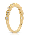Art Deco Wedding Band 14k Solid Gold, Milgrain Diamond Wedding Ring