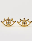 Diamond Evil Eye Stud Earrings 14k Gold