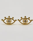 Diamond Evil Eye Stud Earrings in 14k Gold (SINGLE or PAIR)