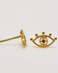 Diamond Evil Eye Stud Earrings in 14k Gold (SINGLE or PAIR)