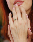 Indicolite Tourmaline, Moonstone and Ruby Cluster Ring / Colorful Engagement Ring